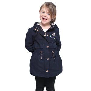 New ROKKA & ROLLA Hooded Trench Coat Rain Jacket Embroidered Night Sky LG 10\12